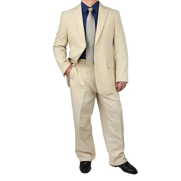 2pc. Men's Regular Fit Single Breasted Suit-Beige - Picture 1 of 3
